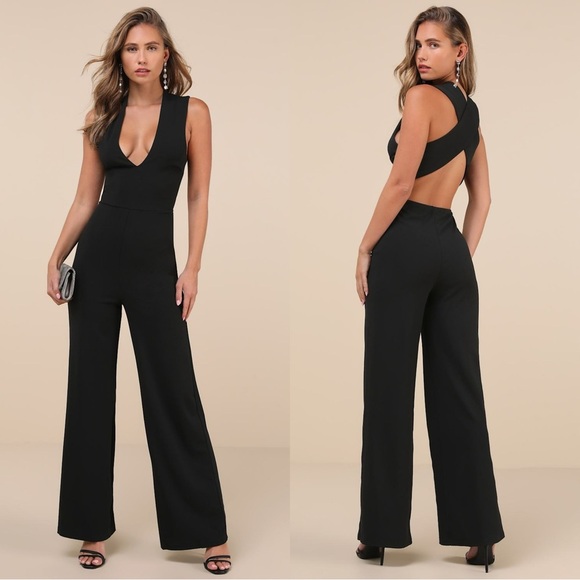 NWOT Lulus Thinking Out Loud Black‎ Backless Jumpsuit - Picture 1 of 9